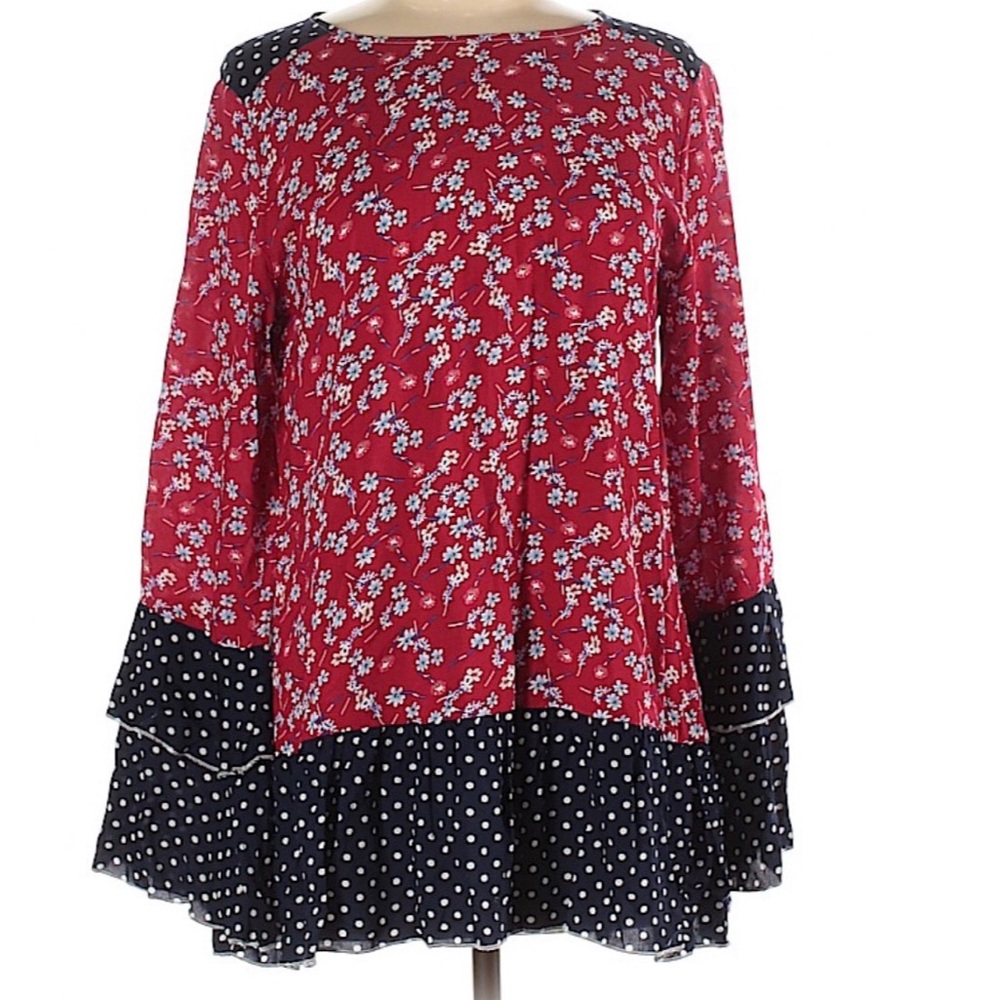 Suzanne Betro Long Sleeve Ruffle Blouse Si…